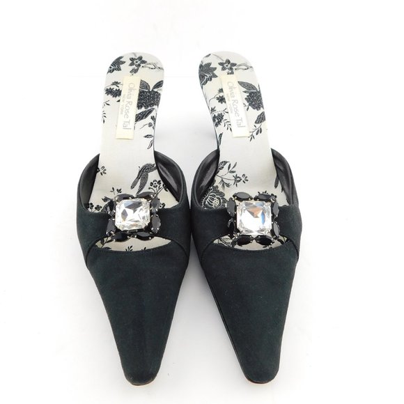 OLIVIA ROSE TAL Crystal Accent Black Suede Slide Mules 8 - Picture 2 of 8